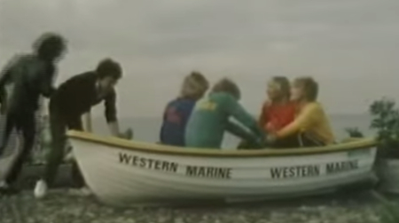 Bucks Fizz on a boat in the Eurovision postcard.
