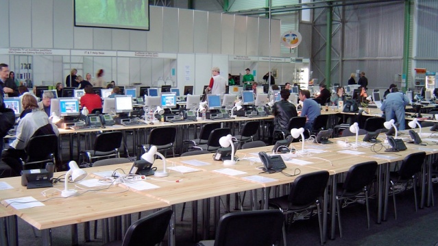 The press centre in Riga 2003. I remember this being a huge place teaming with journalists and fans. It looks so small thirteen years later. (Photo credit: Jon Jacob)