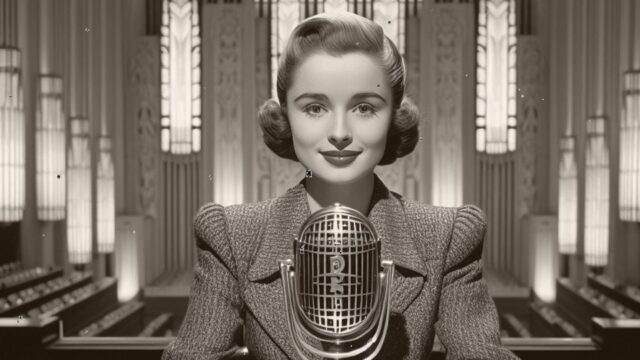 Catherine Saunders, continuity announcer, 1957 (AI Image, Microsoft Co-pilot)