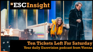 Hosts Victoria Swarovski and Michael Ostrowski presenting the Second Semi-Final of the Eurovision Song Contest at Wiener Stadthalle, Vienna 2026 on 13 May (Photo Credit: Sarah Louise Bennett / EBU)