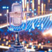 The trophy of the 70th Eurovision Song Contest on the Wiener Stadthalle stage, for Vienna 2026 (Photo Credit: Corinne Cumming/EBU)